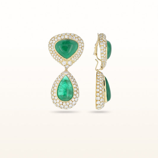 LeoDaniels Signature Cabochon Emerald and Diamond Teardrop Earrings in 18kt Yellow Gold