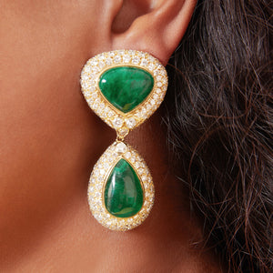 LeoDaniels Signature Cabochon Emerald and Diamond Teardrop Earrings in 18kt Yellow Gold