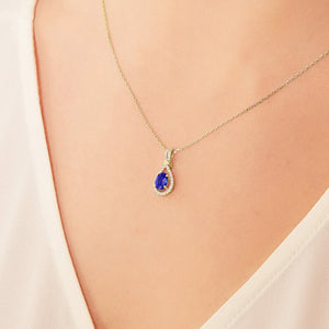 Oval Gemstone and White Sapphire Teardrop Pendant in 14kt Yellow Gold