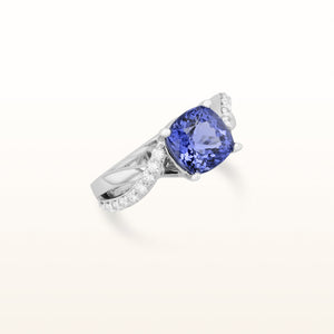 Cushion Cut Tanzanite and Diamond Ring in 14kt White Gold