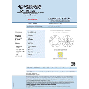 1.20 Carat J Color VS2 Clarity IGI Certified Natural Round Brilliant Cut Diamond