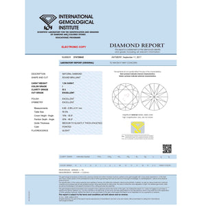 1.26 Carat I Color SI2 Clarity IGI Certified Natural Round Brilliant Cut Diamond