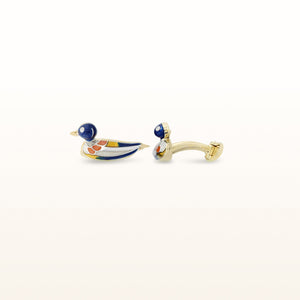 Gold Plated 925 Sterling Silver and Enamel Duck Cufflinks