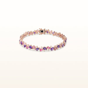 Pear Shaped Amethyst and Pink Tourmaline Bracelet with White Topaz Accents in 14kt Rose Gold