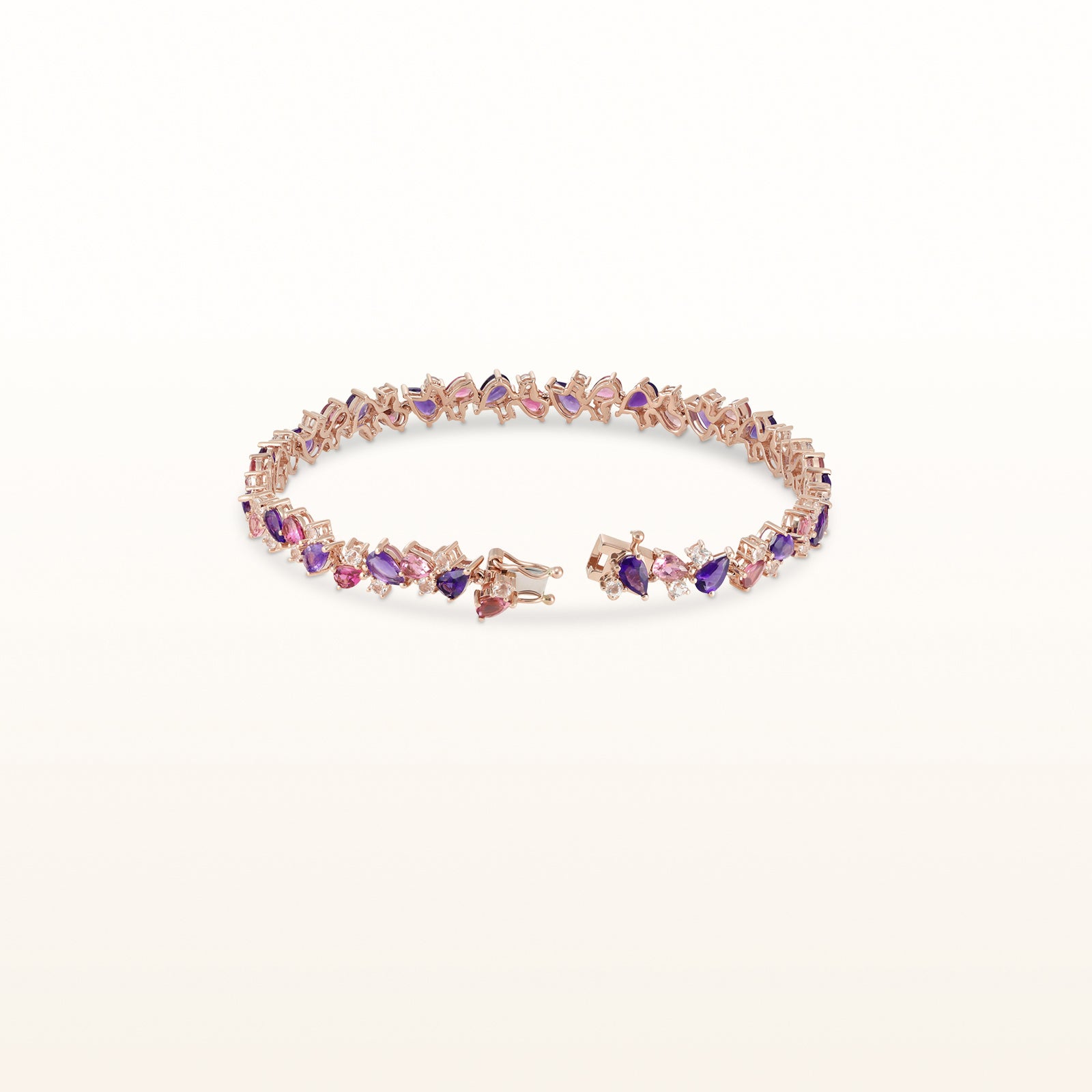 Pear Shaped Amethyst and Pink Tourmaline Bracelet with White Topaz Accents in 14kt Rose Gold