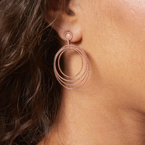 Rose Gold Plated 925 Sterling Silver Diamond Cut Multi Circle Drop Earrings