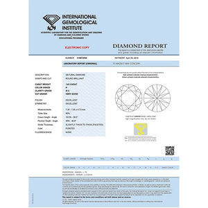 1.62 Carat H Color SI2 Clarity IGI Certified Natural Round Brilliant Cut Diamond
