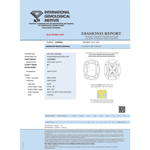 1.30 Carat I Color SI1 Clarity IGI Certified Natural Cushion Cut Diamond