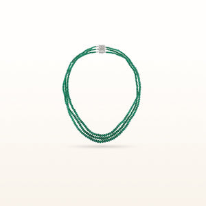 LeoDaniels Signature Multi-Strand Emerald Beaded Necklace with Diamond Accented Clasp in 14kt White Gold