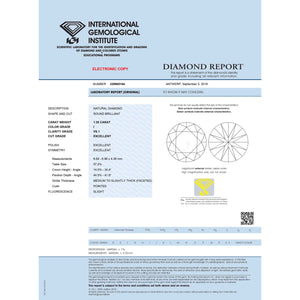 1.30 Carat I Color VS1 Clarity IGI Certified Natural Round Brilliant Cut Diamond