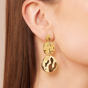 Yellow Gold Plated 925 Sterling Silver Three Graduated Disc Drop Earrings