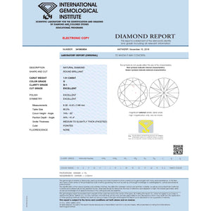 1.01 Carat G Color SI1 Clarity IGI Certified Natural Round Brilliant Cut Diamond