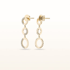 Three Circle Diamond Dangle Earrings in 14kt Yellow Gold
