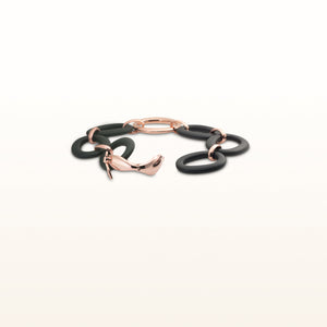 Black Rubber and Rose Gold Plated 925 Sterling Silver Link Bracelet