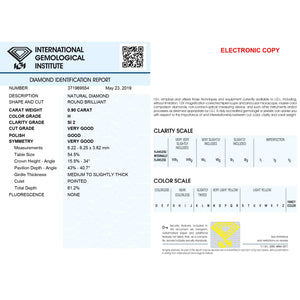 0.90 Carat H Color SI2 Clarity IGI Certified Natural Round Brilliant Cut Diamond