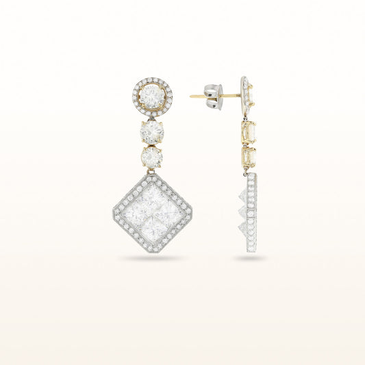 LeoDaniels Signature 11.78 ctw Round and Princess Cut Diamond Drop Earrings in 18kt White and Yellow Gold