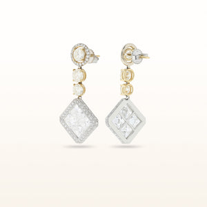 LeoDaniels Signature 11.78 ctw Round and Princess Cut Diamond Drop Earrings in 18kt White and Yellow Gold
