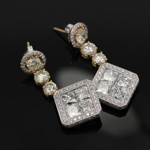 LeoDaniels Signature 11.78 ctw Round and Princess Cut Diamond Drop Earrings in 18kt White and Yellow Gold