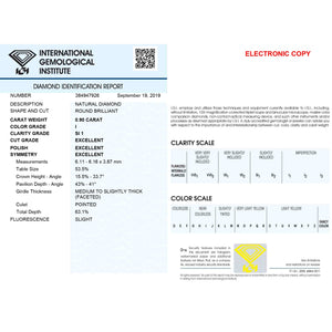 0.90 Carat I Color SI1 Clarity IGI Certified Natural Round Brilliant Cut Diamond