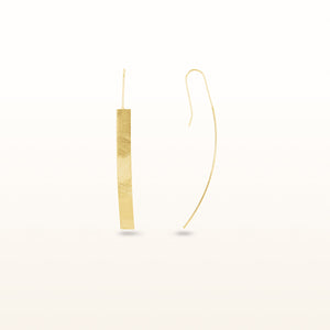 Brushed Yellow Gold Plated 925 Sterling Silver Vertical Bar Hook Earrings