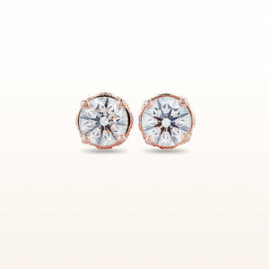 Round Diamond Crown Stud Earrings in 14kt Rose Gold