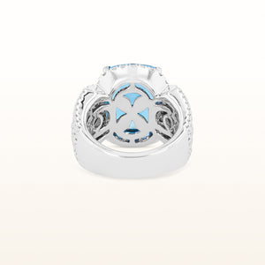 Signature Cushion Cut Aquamarine Ring with Diamonds in 18kt White Gold
