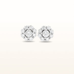 1 1/3 ctw Round Diamond Halo Earrings in 14kt White Gold