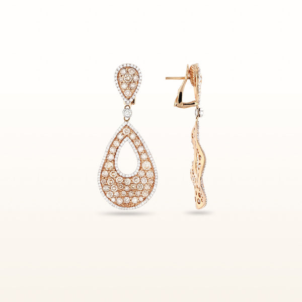 Teardrop Shaped Diamond Dangle Earrings in 18kt Rose Gold