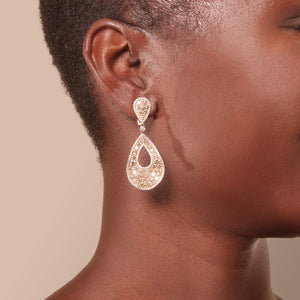 Teardrop Shaped Diamond Dangle Earrings in 18kt Rose Gold