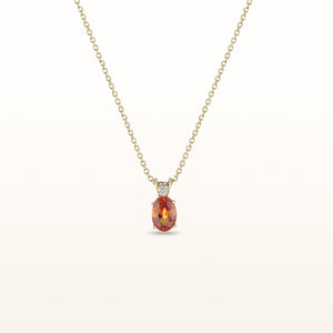Oval Orange Sapphire and Diamond Pendant in 14kt Yellow Gold