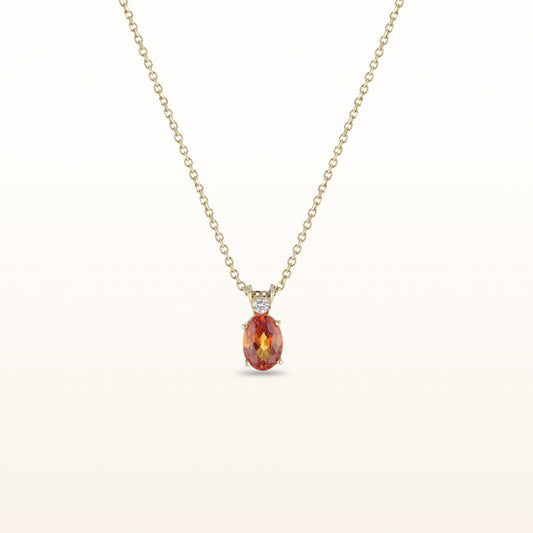 Oval Orange Sapphire and Diamond Pendant in 14kt Yellow Gold