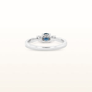 Round Blue Sapphire Ring with Diamond Side Stones in 14kt White Gold