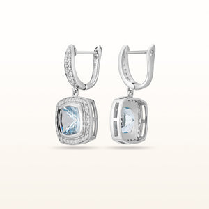 Aquamarine and Diamond Halo Drop Earrings in 14kt White Gold