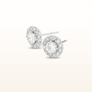 1.62 ctw Round Diamond Halo Stud Earrings in 14kt White Gold