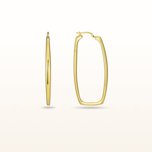 Yellow Gold Plated 925 Sterling Silver Rectangular Drop Hoop Earrings