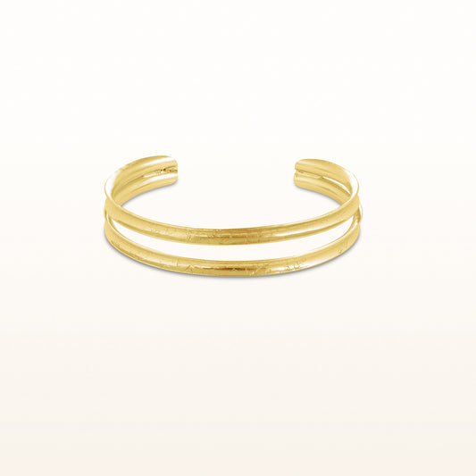 Double Row Concave Cuff Bracelet in Yellow Gold Plated 925 Sterling Silver