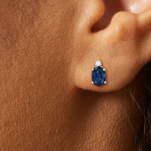Oval Blue Sapphire and Diamond Earrings in 14kt White Gold