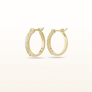 Diamond Shared Prong Hoop Earrings in 14kt Yellow Gold