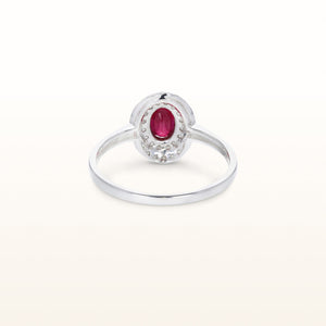 Oval Gemstone Ring with Double Diamond Halo in 14kt White Gold