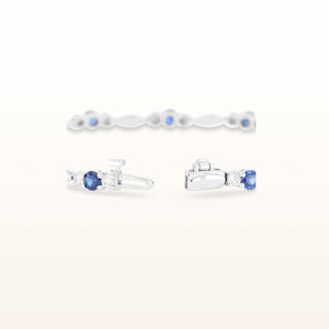Round Blue Sapphire and Diamond 3-Stone Marquise Link Bracelet in 14kt White Gold