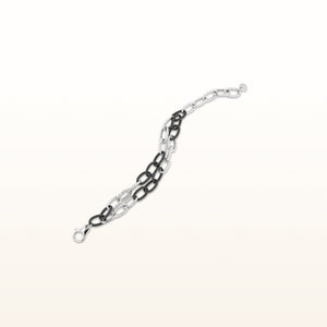 Textured 925 Sterling Silver and Rubber Oval Link Double Row Bracelet