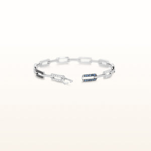 Blue Sapphire and Diamond Rectangular Link Bracelet in 14kt White Gold