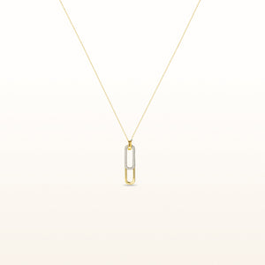 Double Layer Diamond Paperclip Pendant in 14kt Yellow and White Gold