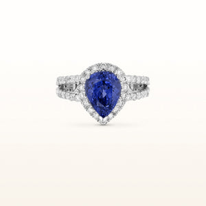 Pear Shaped Tanzanite and Diamond Split Shank Halo Ring in 14kt