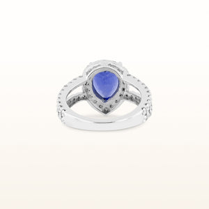 Pear Shaped Tanzanite and Diamond Split Shank Halo Ring in 14kt White Gold