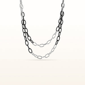 925 Sterling Silver and Rubber Textured Oval Open Link Necklace