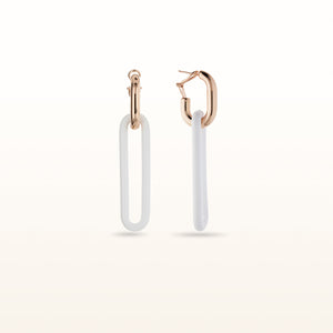 Rose Gold Plated 925 Sterling Silver and White Rubber Elongated Oval Link Earrings