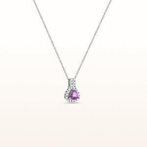 Trillion Pink Sapphire and Diamond Halo Pendant in 14kt White Gold
