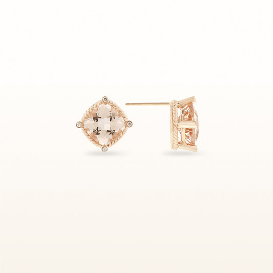 Cushion Cut Gemstone and Diamond Earrings in 14kt Rose or White Gold