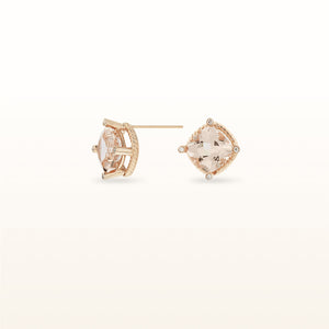 Cushion Cut Gemstone and Diamond Earrings in 14kt Rose or White Gold